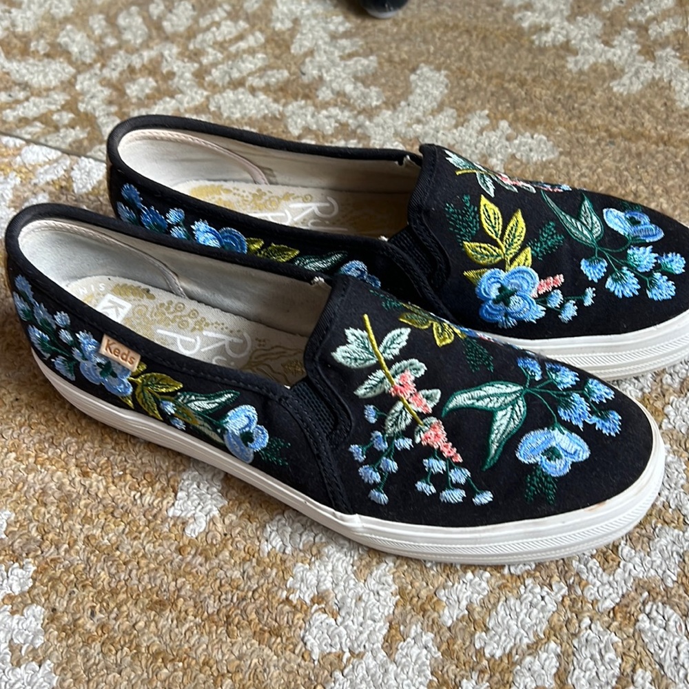 Embroidered Black Platform Keds Rifle Paper Co